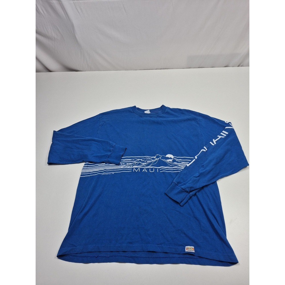 VTG Crazy Shirts Maui Shirt Mens XL Blue Long Sleeve Lahaina 1980 Hawaii